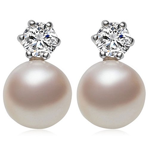 Womens Vintage 8-9mm Shell Pearl Cubic Zirconia Stud Earrings Sterling Silver Post Color White by Joyfulshine