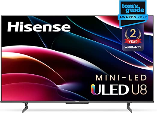 Hisense U8H QLED Series Quantum 4K ULED Mini-LED 55-Inch Class Google Smart TV with Alexa Compatibility, Quantum Dot, 1500-nit HDR10 , and Dolby Vision (55U8H, 2022 Model)