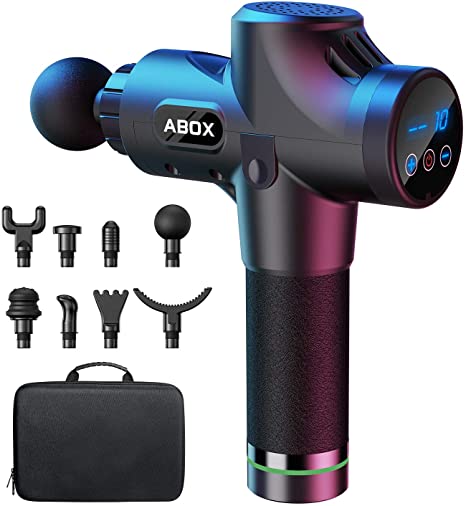 ABOX Massage Gun, Upgraded Professional Deep Tissue Portable Massager with 30 Speed Levels, Max 3300 RPM Percussion Massage Gun with Super Quiet Motor, 8 Heads for Different Post-Workout Pain Relief