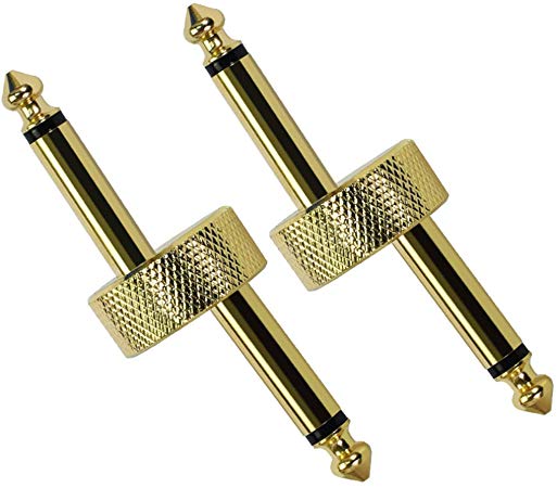 Koogo Pedal to Pedal Connector 1/4 Inch Pedals Coupler (2 pcs) Z Type 6.3mm Alloy Plating Connectors for Guitar Effect Pedalboard Space Saving Gold