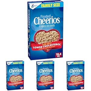 Cheerios Frosted Cheerios Heart Healthy Cereal, Gluten Free Cereal With Whole Grain Oats, 18.4 OZ Family Size (Pack of 4)