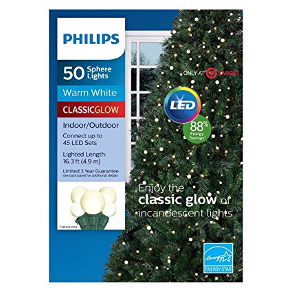 Philips 50ct Christmas LED Smooth Sphere String Lights Warm White GW 3 Sizes