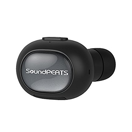 SoundPEATS Bluetooth Headset V4.1 Wireless Earbud Mini In-ear Bluetooth Earpiece Car Headset Hand-free calling with Mic for iPhone/Android/Windows 10 Cellphones, Tablets and Computers (Black)