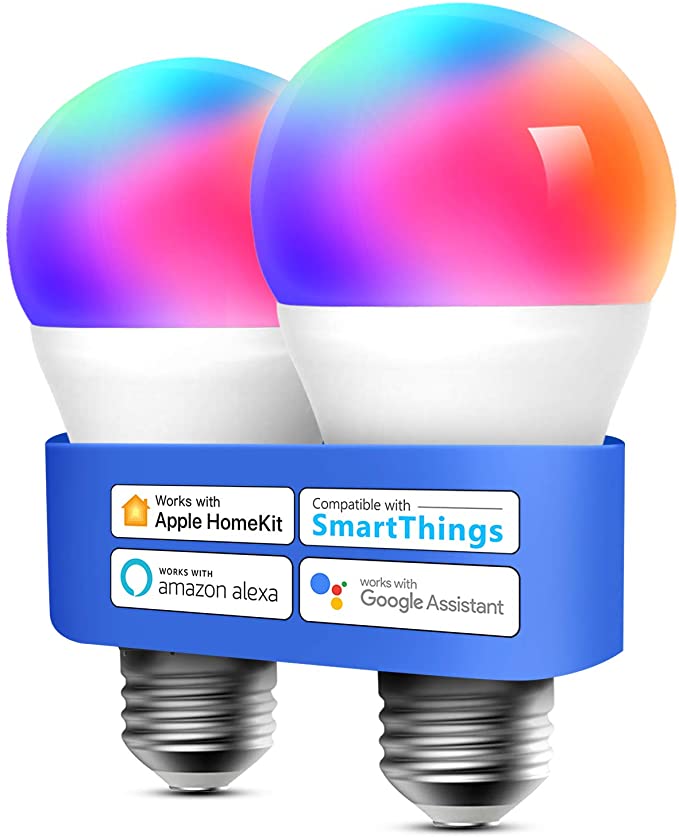 Smart Light Bulb, meross Smart WiFi LED Bulbs Compatible with Apple HomeKit, Siri, Alexa, Google Assistant and SmartThings, Dimmable E26 Multicolor 2700K-6500K RGB, 810 Lumens 60W Equivalent, 2 Pack