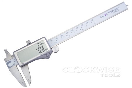 Clockwise Tools DCLR-0605 Pro Quality Electronic Digital Caliper Inch/Metric/Fractions Conversion IP54 Grade 0-6 Inch/150 mm Stainless Steel Super Large LCD Screen Auto Off Featured Measuring Tool