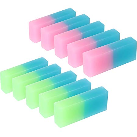 Boao 10 Pieces Double Colored Pencil Eraser Flexible Rubber Erasers for School Office Supplies