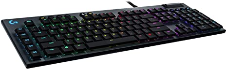 Logitech G815 Lightsync RGB Mechanical Gaming Keyboard with Low Profile GL Tactile Key Switch, 5 Programmable G-Keys, USB Passthrough, Dedicated Media controls, Carbon