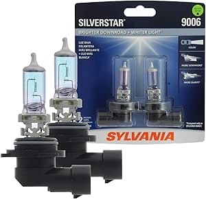 SYLVANIA - 9006 SilverStar - High Performance Halogen Headlight Bulb, High Beam, Low Beam and Fog Replacement Bulb, Brighter Downroad with Whiter Light (Contains 2 Bulbs)