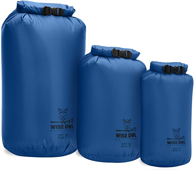 Wise Owl Outfitters Dry Bag 3-Pack - Fully Submersible Ultra Lightweight Airtight Waterproof Bags - Diamond Ripstop Roll-Top Drybag Sacks - 20L,10L, and 5L