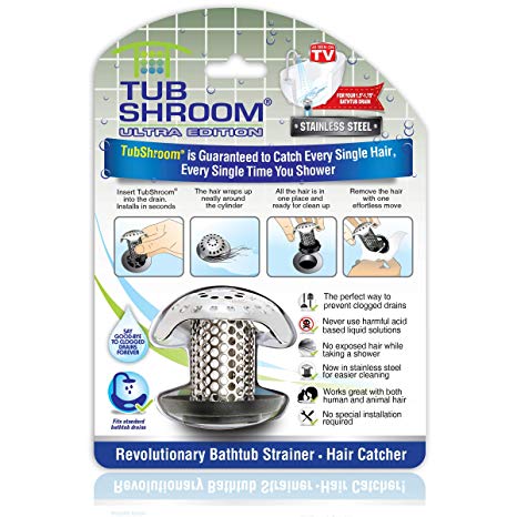 TubShroom Ultra Revolutionary Bath Tub Drain Protector Hair Catcher/Strainer/Snare Stainless Steel, Single Pack