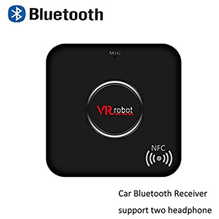 VR-robot Bluetooth Receiver, V4.1 Adapter (NFC-Enabled), Audio Dual Aux 3.5mm Output and Handsfree Function,Wireless Stereo System for Car/Home, PC,Mobile Phones(Black)