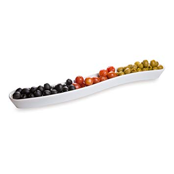 White Porcelain Olive Plate - Swerve Design, Beautiful Presentation - 12 Inches - 10 oz - 1ct Box - Restaurantware