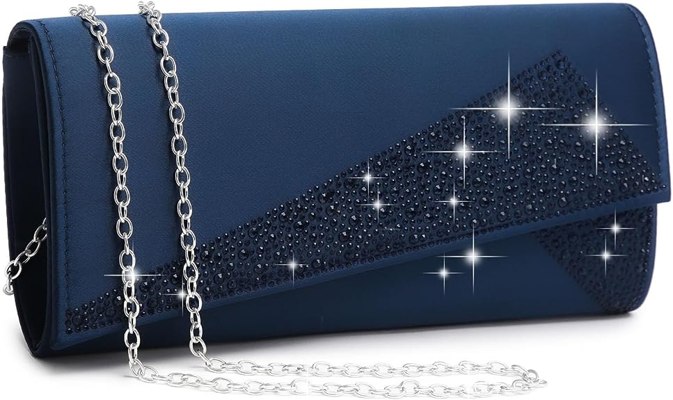 Dasein Women's Satin Rhinestone Clutch Evening Bags Sparkle Glitter Shiny Purse Handbag for Party Wedding Cocktail Prom