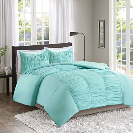 Comfort Spaces – Montana Duvet Cover Mini Set - 3 Piece – Aqua – Ruched Pattern – Full / Queen size, includes 1 Duvet Cover, 2 Shams