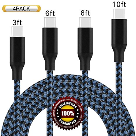 BULESK USB Type C Cable,4Pack 3Ft 6Ft 6Ft 10Ft USB C Cable Nylon Braided Long Cord USB Type A to C Fast Charger for Samsung Galaxy Note8 S8 Plus, Apple Macbook, LG G6 V20 G5, Pixel, Nexus 6P 5X(Blue)