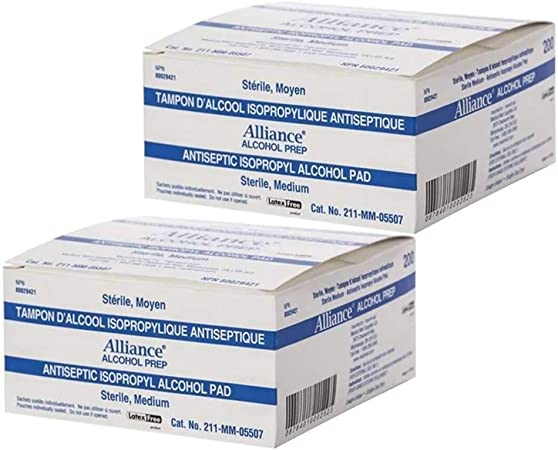 Alliance Alcohol Prep Pads 2-Ply 70% Alcohol Swabs Sterile Cleaning Wipes Individually Wrapped Latex Free (400)