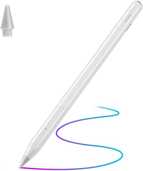 MZHOU Tablet Stylus Pen for iPad, with Dual-Touch Function Stylus for Drawing and Writing iOS Touch Screen Capacitive Pen with Light Indication, No Need Connecting to Bluetooth 2018-2020 (White)