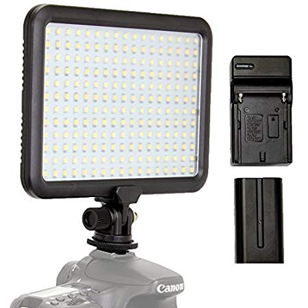 Focus Camera Video Light – 204 LED Dimmable, Ultra Slim and High Power On-Camera Lighting Panel - Built-in Color Temperature Switch – Universal Hot Shoe for Sony, Canon, Nikon, Pentax, DSLR Cameras