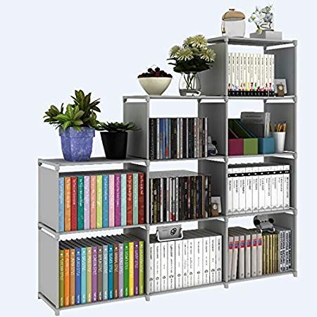 Meharbour 4-Tier 9-grid Storage Closet Organizer Shelf,DIY Adjustable Cabinet Bookcase Kids Office Bookshelf Closet Shelf Home Furniture Storage (US STOCK) (Gray-9 Cube)