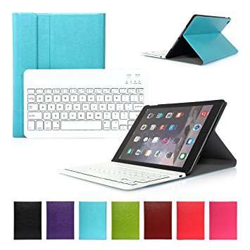 CoastaCloud iPad Air 2 Rechargable Wireless Bluetooth Black Keyboard Case Leather Folio Smart Fully Protect Case Cover Stand For Apple iPad Air 2 (Skyblue)