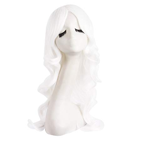 MapofBeauty 24 Inch/60cm Charming Synthetic Fiber Long Wavy Hair Wig Women's Party Full Wig (White)
