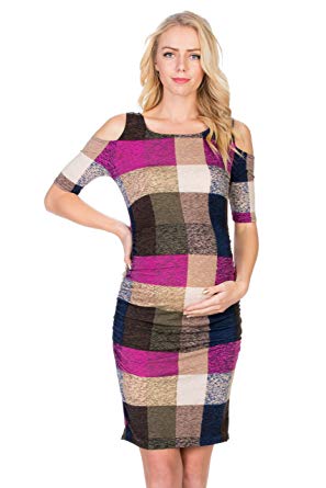 My Bump Women's Various Print Cold Shoulder Fitted Maternity Dress(Made in U.S.A.)