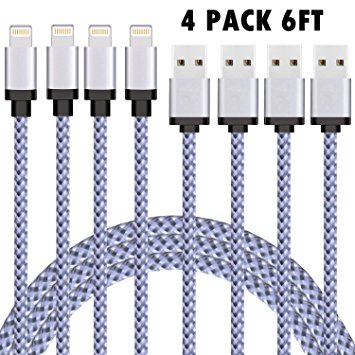 Lightning Cable，Everdigi 4 Pack 6FT Phone Charger Compatible with Phone X/8/8 Plus/7/7 Plus/6s/6s Plus/6/6 Plus/5s/5/5c,and More-White