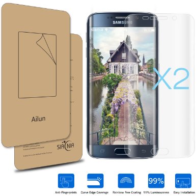 Galaxy S6 Edge Screen Protector,[2 Packs]by Ailun,Curved Edge-to-Edge Full Coverage,Ultra Clear,Anti-Scratch,Bubble Free,Reduce Fingerprint&Oil Stains,HD PET Film,Case Friendly-Siania Retail Package