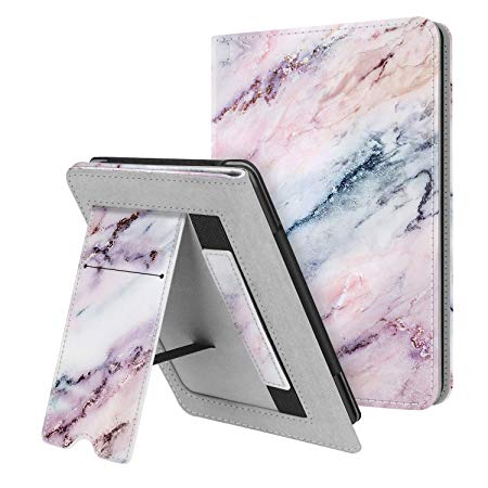 Fintie Stand Case for Kindle Paperwhite (Fits All-New 10th Generation 2018 / All Paperwhite Generations) - Premium PU Leather Protective Sleeve Cover with Card Slot and Hand Strap, Marble Pink