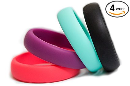 FluxActive Silicone Wedding Ring for Women (4 Band Pack) Black, Purple, Pink, Teal