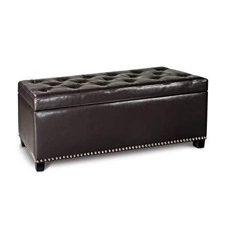 Panpany Storage Ottoman BenchTufted Leather for Pillow Toy Blanket Shoe Organizer Box,Diamond Padded Rectangular Hope Chest Seat in Foyer Entryway Bedroom Living Room Furniture-Espresso Brown