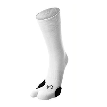 Doctor's Choice Bunion Relief Crew Sock with Split Toe Separator and Soft Cushioning for Hallux Valgus, (White/Black, Medium) Womens Shoe Size: 6-10