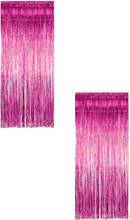 Ifavor123 Decorative Tinsel Foil Metallic Fringe Party Door Window Curtains – 3 Feet Wide X 8 Feet Long (2 Pack, Pink)