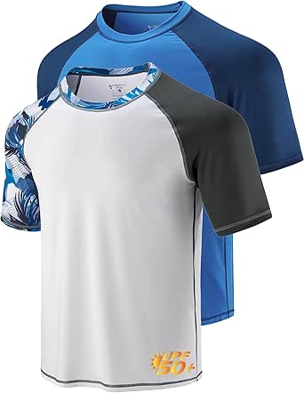 Liberty Imports 2-Pack Men's UV Short Sleeve Swim Shirts Loose Fit Rash Guards