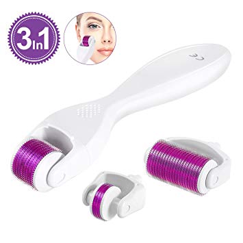 TinkSky Derma Roller Set 3-In-1 Micro Needle Roller with 3 Roller Sizes, Used for Reducing Acne Scars, Fine Wrinkles, Stretch Marks and More