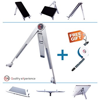 QX_holder. Metallic Multi-Angle Adjustable Foldable Universal Desk Stand Holder for iPad, iPhone, Tablet PC, E-books and Phones with FREE GIFT QX_cord - 2 IN 1 Apple and Android Retractable USB Cable