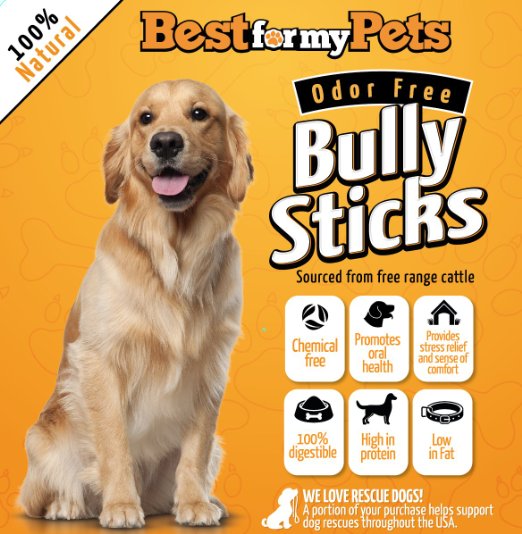 Best Natural Bully Sticks, Odor Free, Hand-Inspected & USDA/FDA-Approved Bully Sticks, 8 Oz. Bag - 100% Premium Beef Grain Free Dog Treats, Healthy and Delicious All Natural Dog Chews, Your Dog Happy or Your Money Back * 200% GUARANTEE *