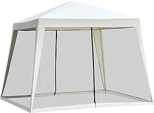 Outsunny 10x10ft Gazebo Tent w/Netting Patio Canopy Outdoor Party Activity Sun Shade Garden Sun Shelter w/Mesh Screen Walls Slant Leg Beige