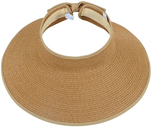 NobleScore Women's UPF 50  Packable Wide Brim Roll-Up Sun Visor Beach Straw Hat