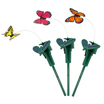 Vnfire 3 Pcs Solar / Battery Powered Flying Wobble Fluttering Butterfly Yard Garden Plants Flowers Stake Ornament Decor