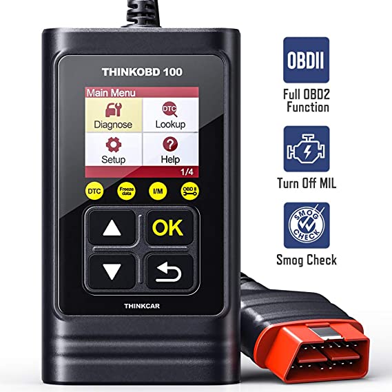 THINKOBD100 OBD2 Scanner Code Reader with Full OBD2 Functions, Read & Clear DTCs for MIL Turn-Off, O2 Sensor and Smog Check – Car Owners’ Choice