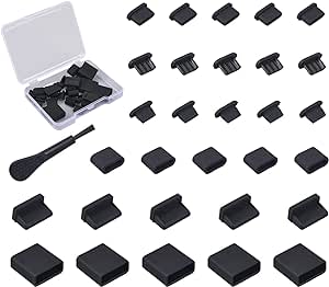 30x USB Dust Cover Port Plugs, 6 Types Silicone USB Cap Port Stopper for USB Type-C, USB C Male, Micro USB, HDMI Port, USB A Female & Male Ports Protecor Kit with Cleaning Brush