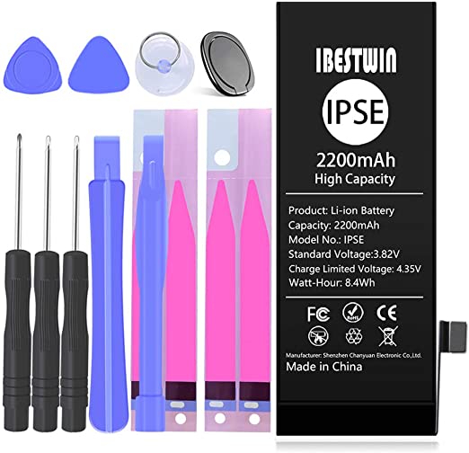 Battery for iPhone SE IBESTWIN Upgraded High Capacity 2200mAh Replacement Battery for IP SE with Full Remove Tool Kit Adhesive and Instruction