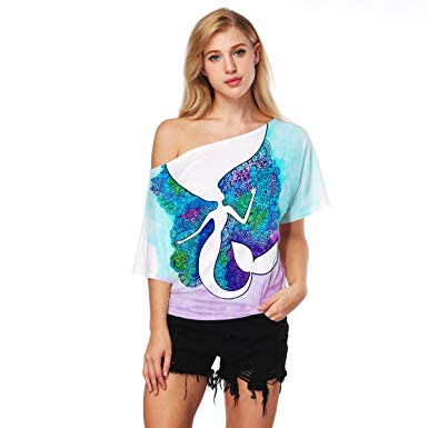 Plustrong Women’s Off Shoulder Short Sleeve Loose Fit Batwing Print T Shirts Tops Blouses