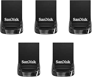 SanDisk 64GB 5-Pack Ultra Fit USB 3.2 Gen 1 Flash Drive (5x64GB) - Up to 300MB/s, Plug-and-Stay Design, Non-Retail Packaging - SDCZ430-064G-GAM5C