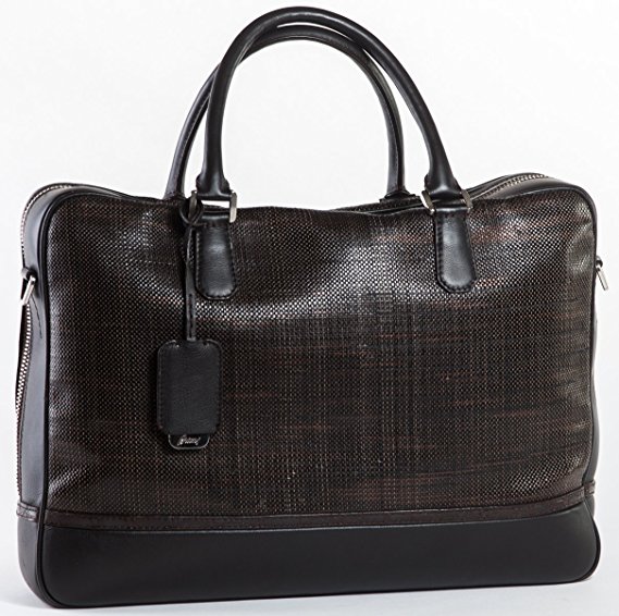BRIONI Original Lawyers/Attorney Briefcase 100% Leather Portfolio Bag with Crocodile Skin Elements