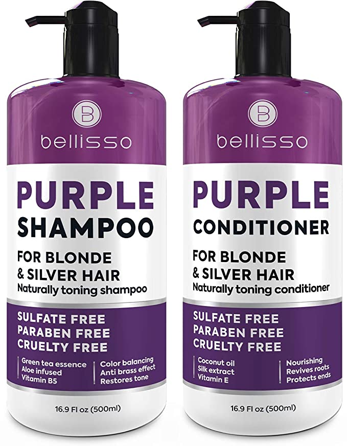 Purple Shampoo and Conditioner ​Set - ​Sulfate Free Salon Grade - Hydrating Toner - Shimmer ​Correction​ ​for​ Platinum Blonde, Silver, Light, ​and Grey​ Hair