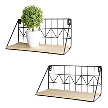 Mkono Wall Mounted Floating Shelves Set of 2 Rustic Metal Wire Storage Shelves Display Racks Home Decor by, 11 1/2 Inches