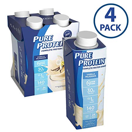 Pure Protein Complete Meal Replacement Shakes, Vanilla Milkshake, 11oz, 4 Count