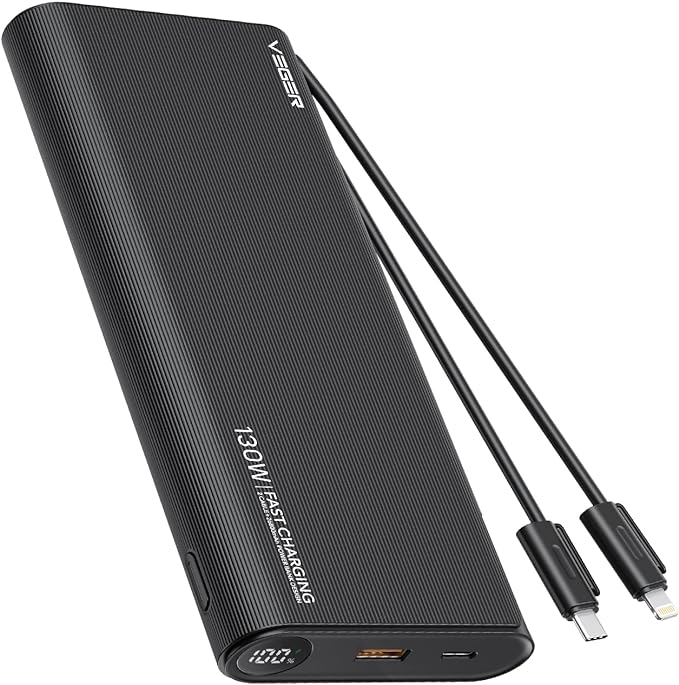 VEGER Power Bank 25000mAh,100W Fast Charging USB C Portable Charger,QC 3.0 Battery Pack with 4 Outputs Compatible with iPhone/Samsung/Xiaomi Series Phones, Laptop,iPad,Tablet,MacBook,Dell,and Mor